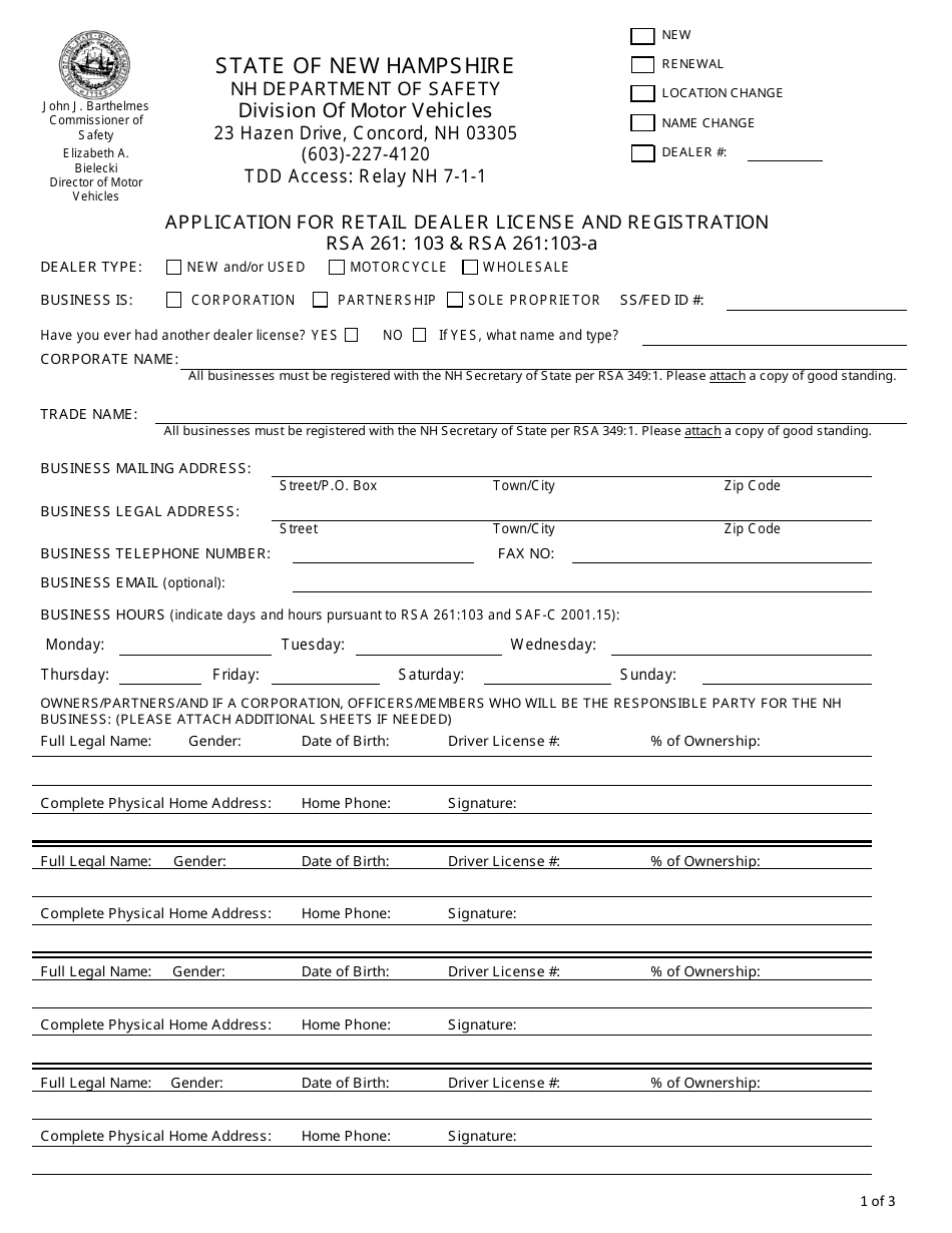 Form RDMV735 Application for Retail Dealer License and Registration - New Hampshire, Page 3