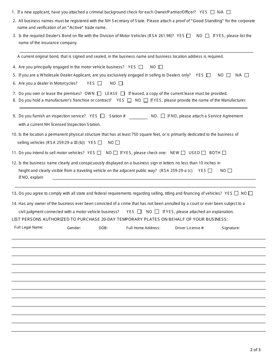Form RDMV735 Application for Retail Dealer License and Registration - New Hampshire, Page 4