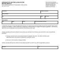 Document preview: Form SFN16783 Affidavit of Use for a Collector Motor Vehicle - North Dakota