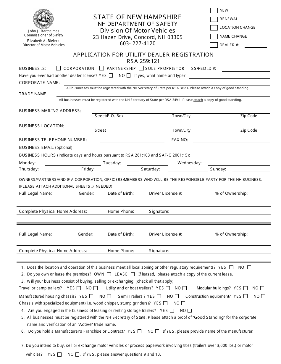 Form RDMV730 Application for Utility Dealer Registration - New Hampshire, Page 3