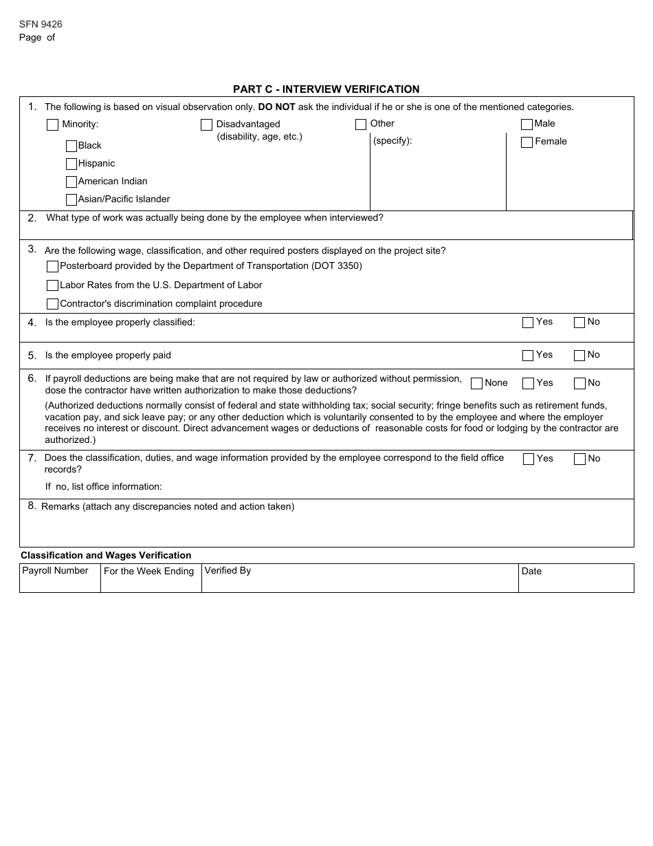 Form SFN9426 Labor Compliance Interview Questionaire (Site Interview) - North Dakota, Page 2
