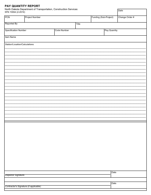 Form SFN10004 Pay Quantity Report - North Dakota