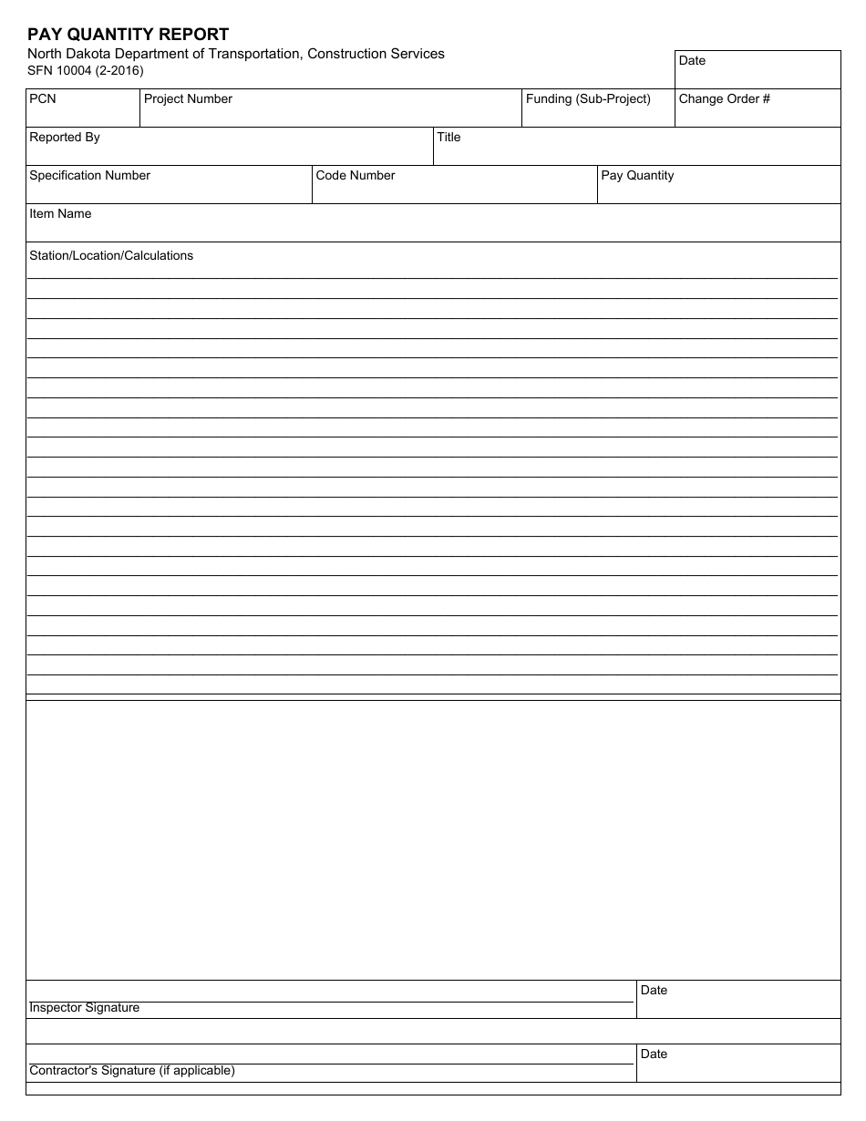Form SFN10004 Pay Quantity Report - North Dakota, Page 1