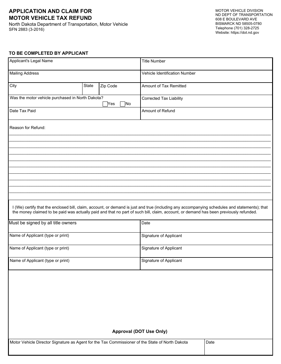 Form SFN2883 - Fill Out, Sign Online and Download Fillable PDF, North ...