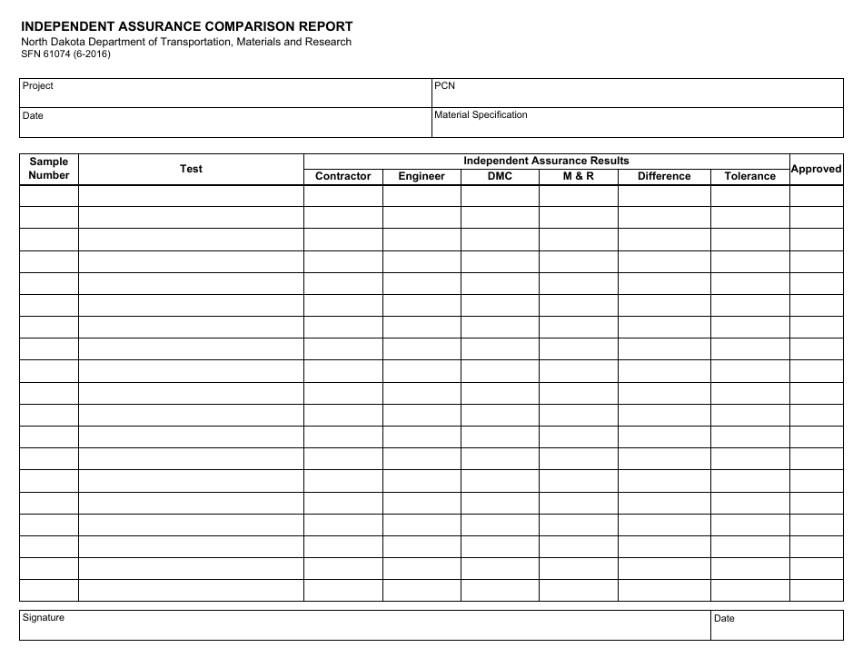 Form SFN61074 Independent Assurance Comparison Report - North Dakota, Page 1