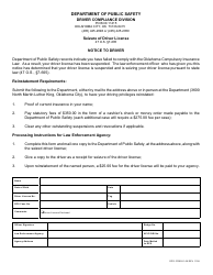Document preview: Form DPS: FR0591-56 Seizure of Driver's License Notice to Driver - Oklahoma