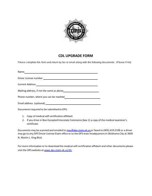 "Cdl Upgrade Form" - Oklahoma Download Pdf