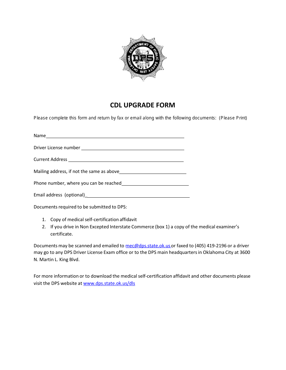 Oklahoma Cdl Upgrade Form Fill Out, Sign Online and Download PDF