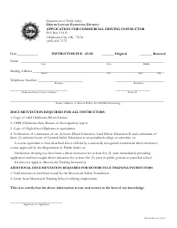 Document preview: Form DPS300DLX 054 Application for Commercial Driving Instructor - Oklahoma