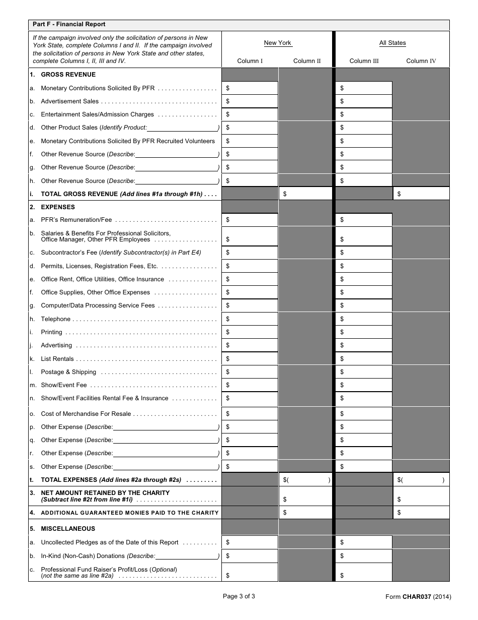 Form CHAR037 Professional Fundraising Interim / Closing Statement - New York, Page 3