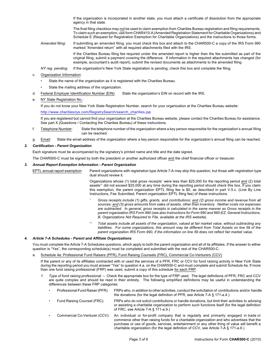 Instructions for Form CHAR500-C Combined Annual Financial Report - New York, Page 3