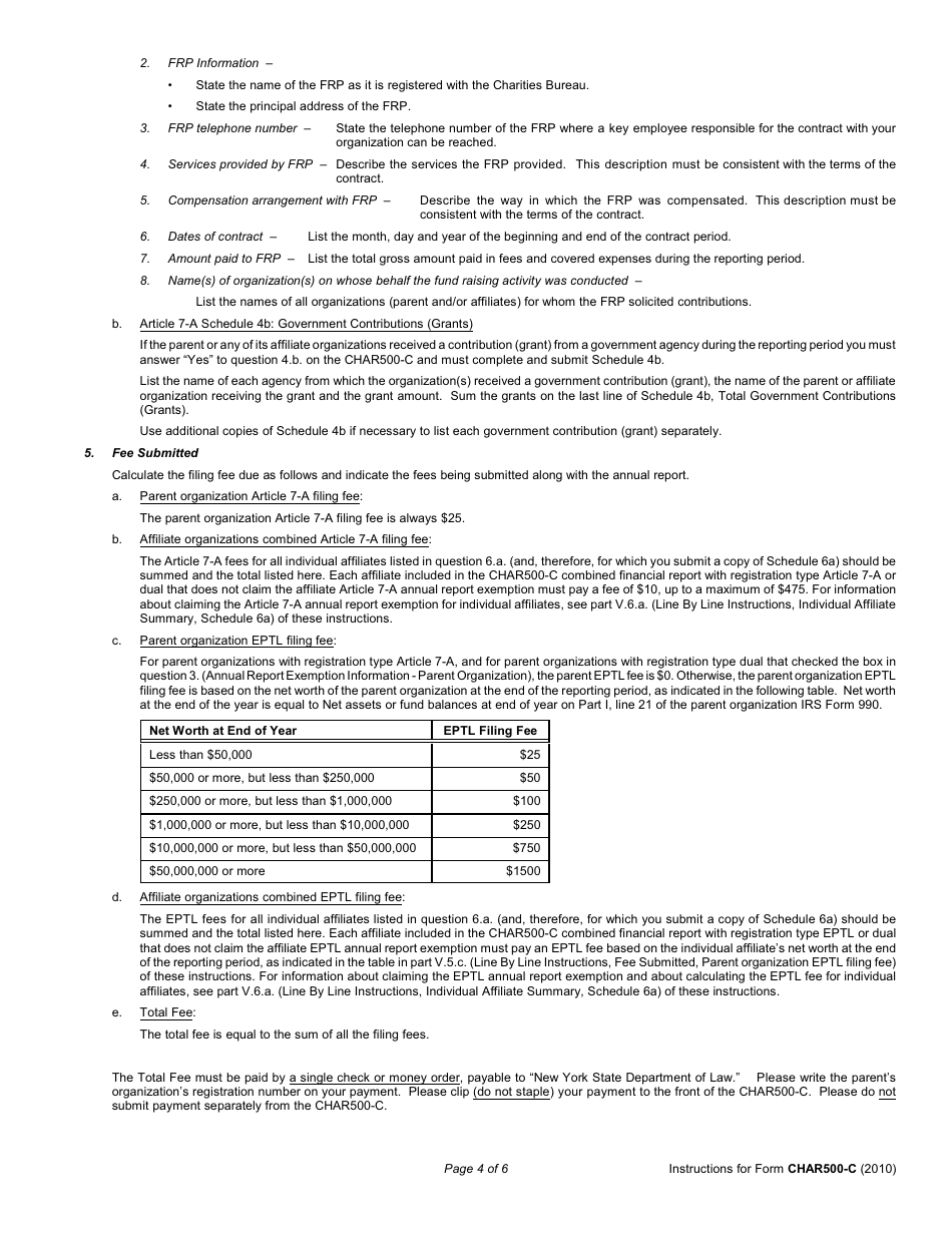 Instructions for Form CHAR500-C Combined Annual Financial Report - New York, Page 4