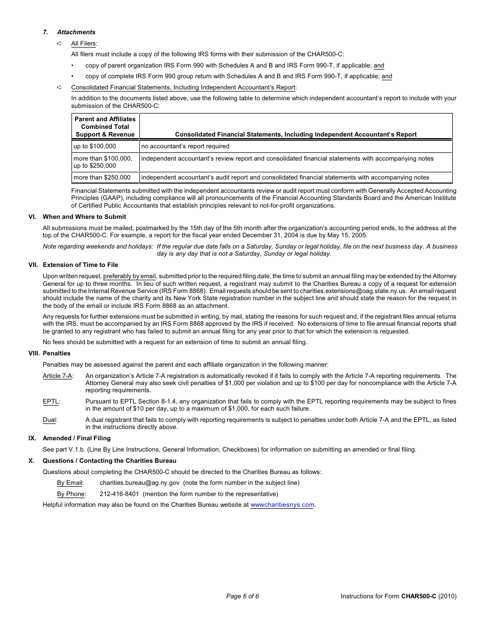 Instructions for Form CHAR500-C Combined Annual Financial Report - New York, Page 6