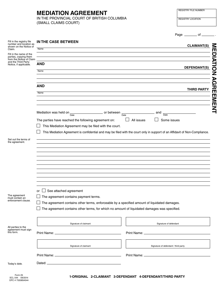 scr-form-25-scl044-download-fillable-pdf-or-fill-online-mediation-agreement-british-columbia