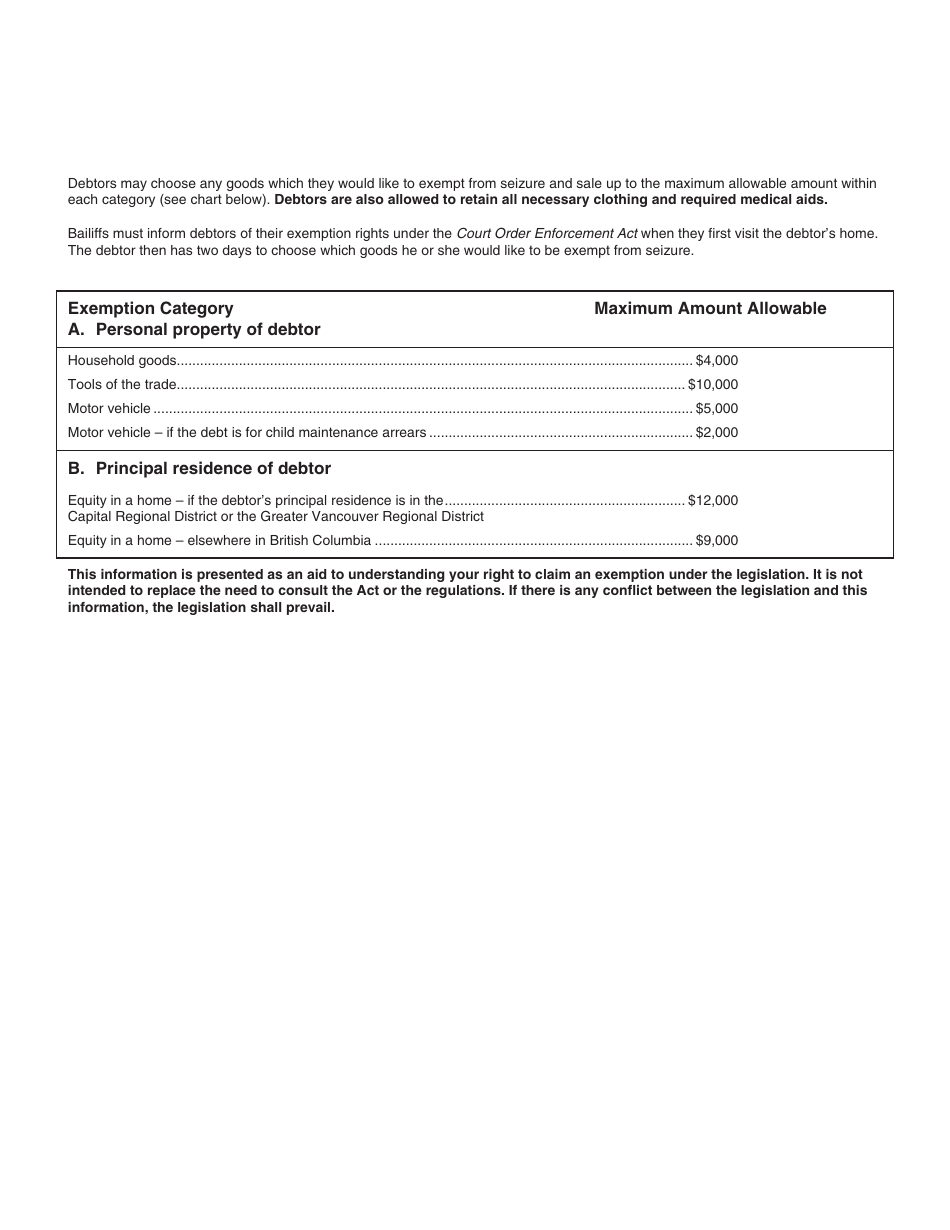 Form 11 (SCL011) Order for Seizure and Sale - British Columbia, Canada, Page 3