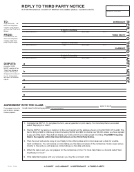 Document preview: Form SCL801 Reply to Third Party Notice - British Columbia, Canada