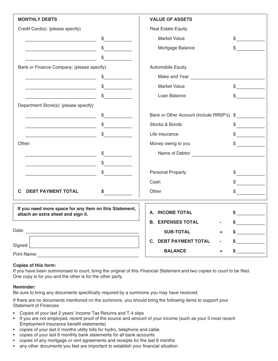 Form SCL024 Statement of Finances - British Columbia, Canada, Page 2