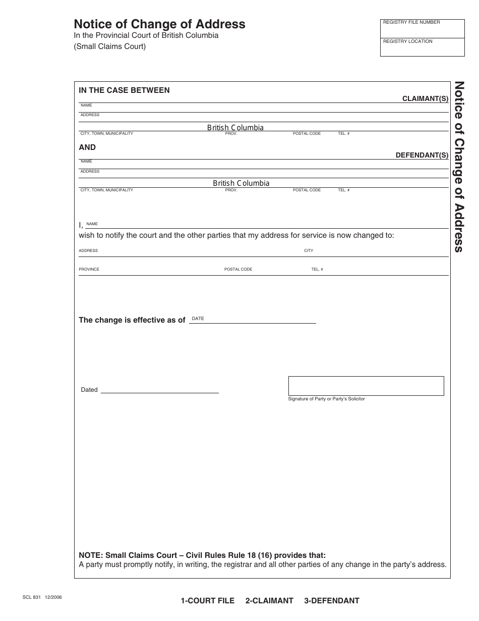 Form SCL831 - Fill Out, Sign Online and Download Fillable PDF, British ...