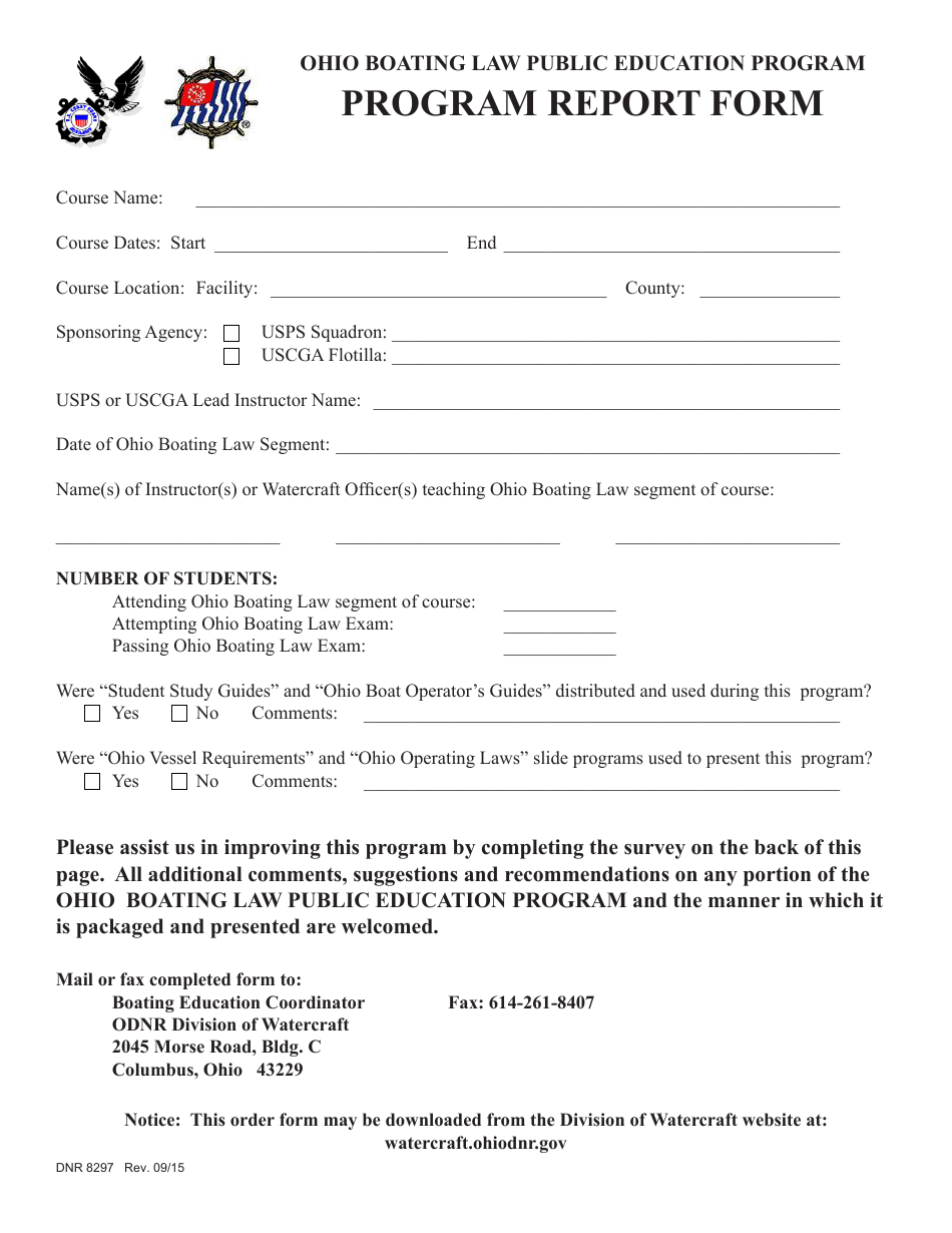 Form DNR8297 Program Report Form - Ohio, Page 1