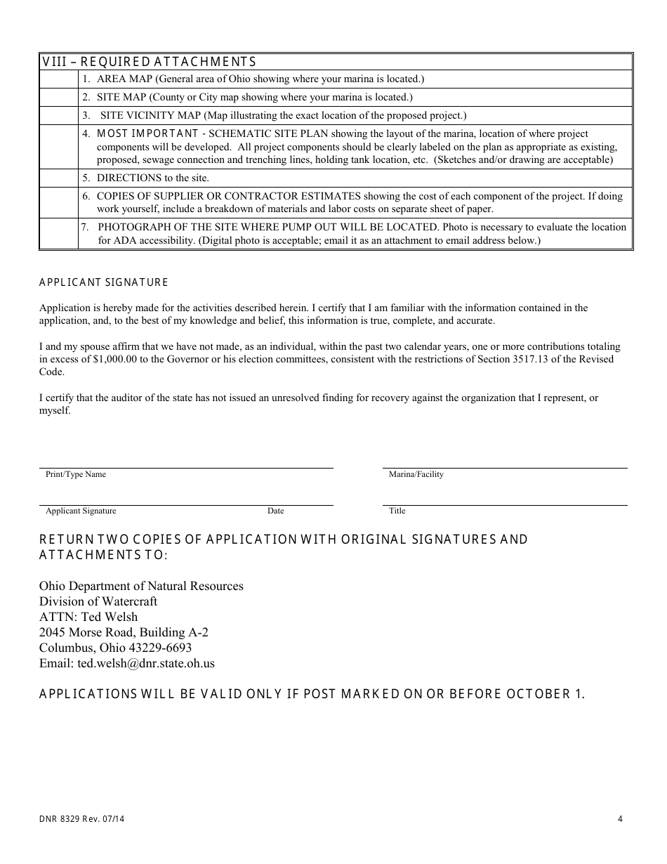 Form DNR8329 Clean Vessel Act Grant Application - Ohio, Page 4