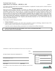 Form R.T.6 &quot;Application for Refund - Medical Use&quot; - Manitoba, Canada