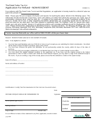 Form R.T.6 &quot;Application for Refund - Non-resident&quot; - Manitoba, Canada