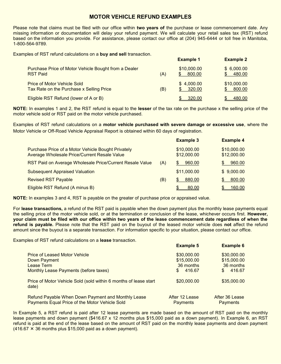 Application for Refund - Motor Vehicles and Trailers - Manitoba, Canada, Page 2