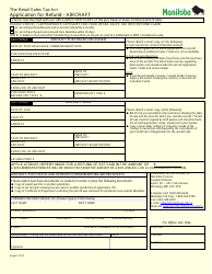 Document preview: Application for Refund - Aircraft - Manitoba, Canada