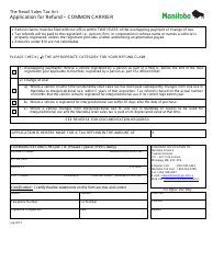 Document preview: Application for Refund - Common Carrier - Manitoba, Canada