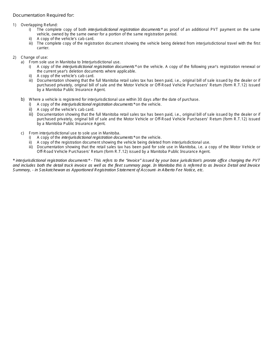 Application for Refund - Common Carrier - Manitoba, Canada, Page 2