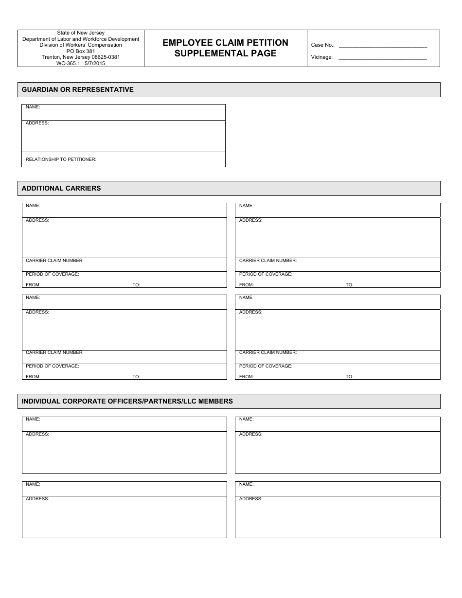 Form WC-365 Employee Claim Petition - New Jersey, Page 4