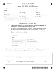 Form 373 Wholesale Exemption Certificate - Delaware