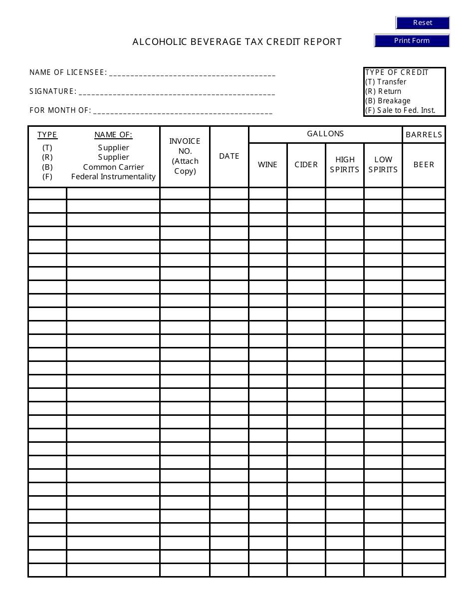 Alcoholic Beverage Tax Credit Report - Delaware, Page 1