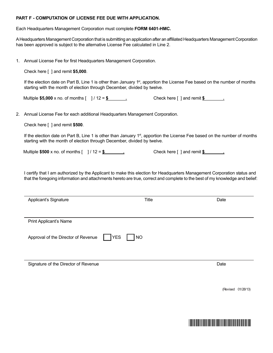 Form 6401-HMC Application and Election for a Headquarters Management Corporation Business License - Delaware, Page 4