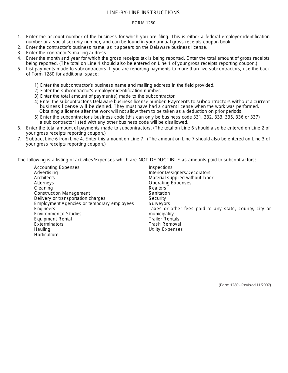 Form 1280 Statement of Payments Made by General Contractors to Subcontractors - Delaware, Page 3
