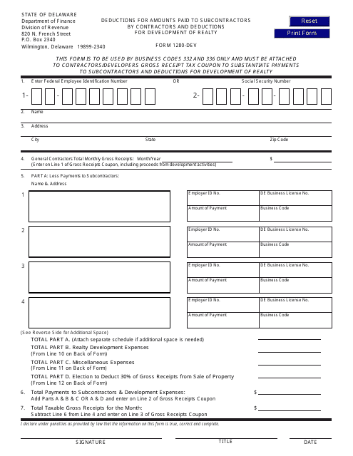 Form 1280-DEV  Printable Pdf