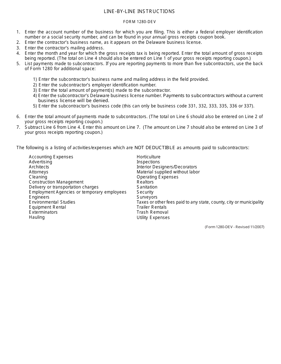 Form 1280-DEV Deductions for Amounts Paid to Subcontractors by Contractors and Deductions for Development of Realty - Delaware, Page 4