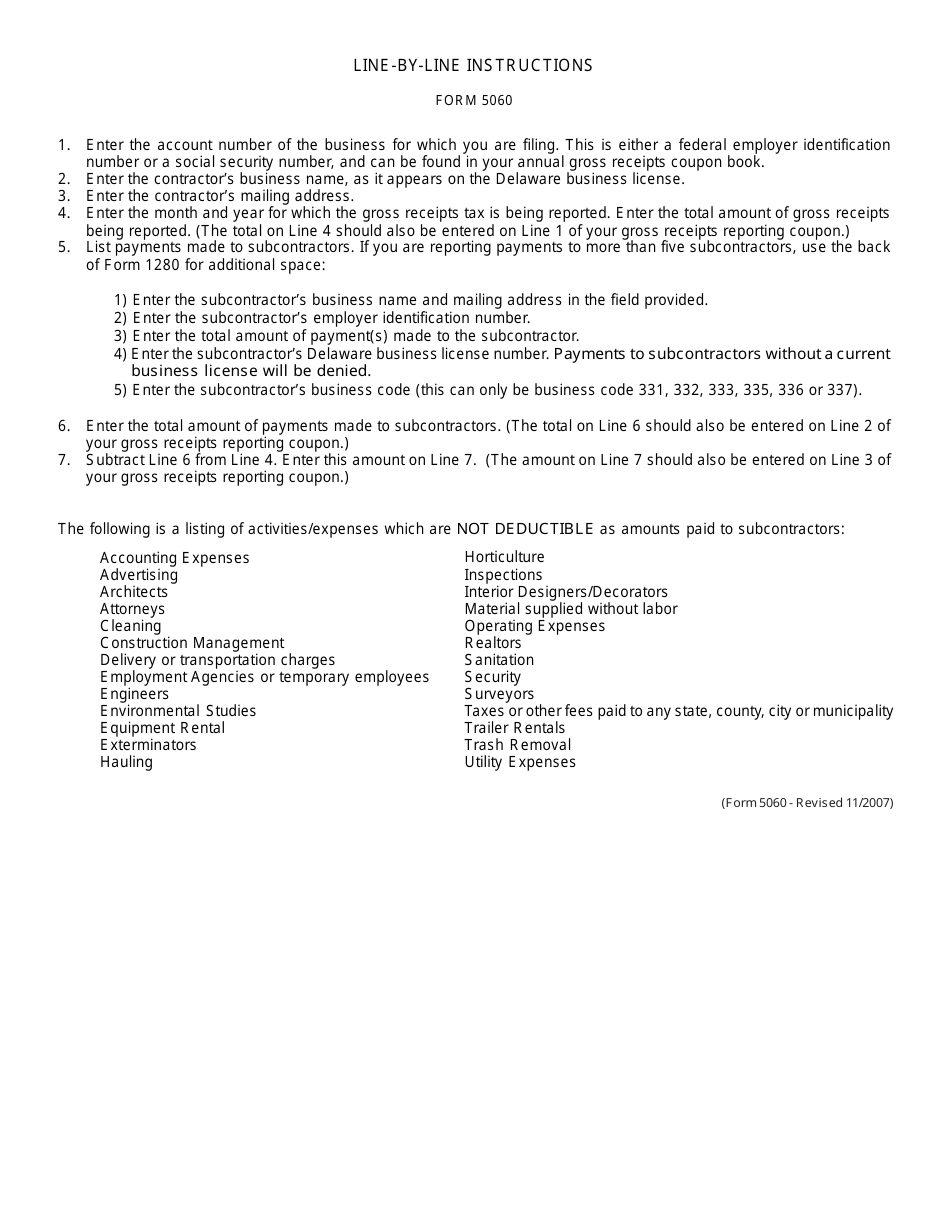 Form 5060 - Fill Out, Sign Online and Download Fillable PDF, Delaware ...