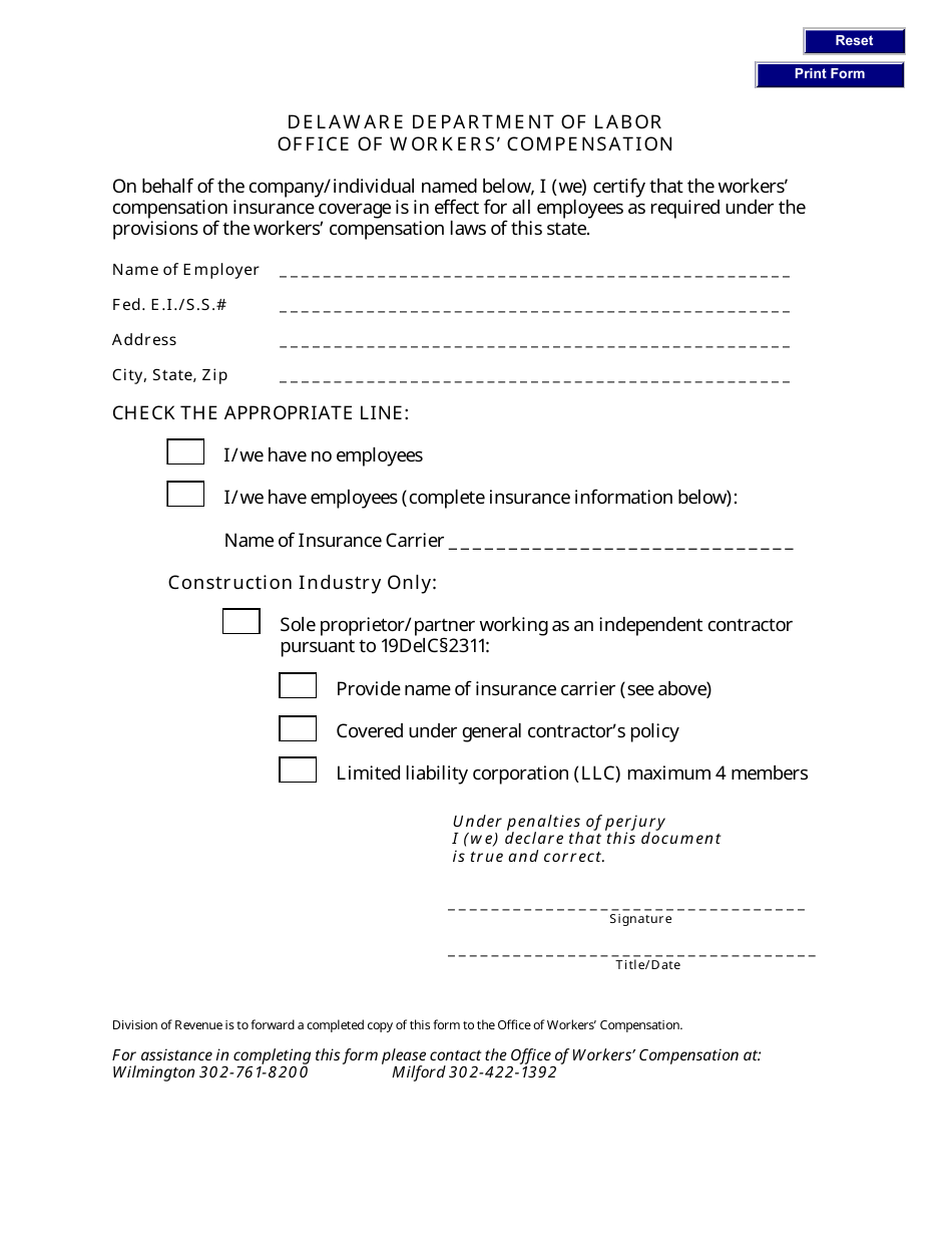 Delaware Division of Industrial Affairs Workers Compensation Proof of Delaware Division of Industrial Affairs Workers Compensation Proof of