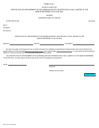 Document preview: Form 74.23.1 Certificate of Appointment of Succeeding Estate Trustee With a Will Limited to the Assets Referred to in the Will - Ontario, Canada