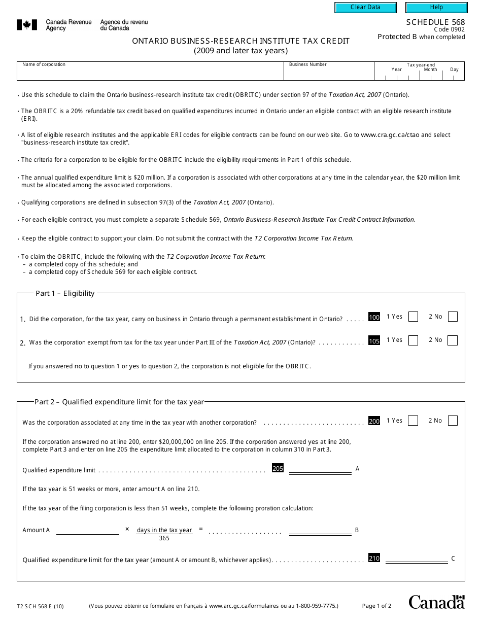 Form T2 Schedule 568 Fill Out, Sign Online and Download Fillable PDF