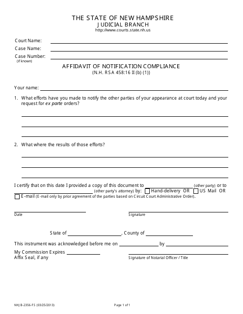 Form NHJB-2356-FS Affidavit of Notification Compliance - New Hampshire