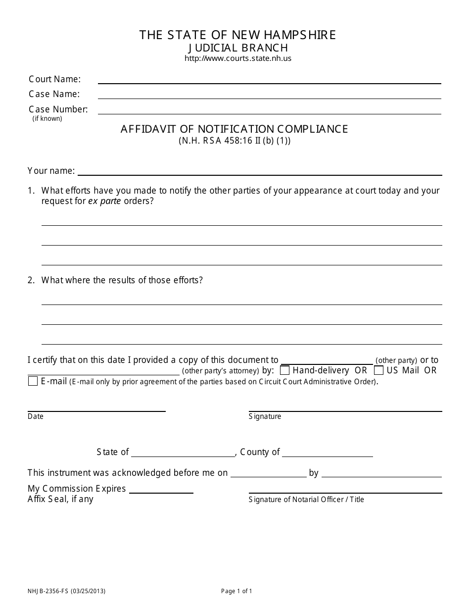 Form NHJB-2356-FS Affidavit of Notification Compliance - New Hampshire, Page 1