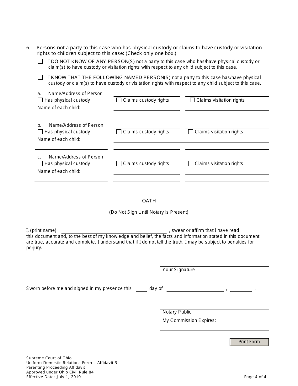 Ohio Parenting Proceeding Affidavit (R.c 3127.23(A)) - Fill Out, Sign ...