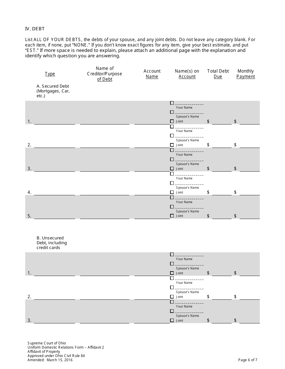 Affidavit 2 Affidavit of Property - Ohio, Page 6
