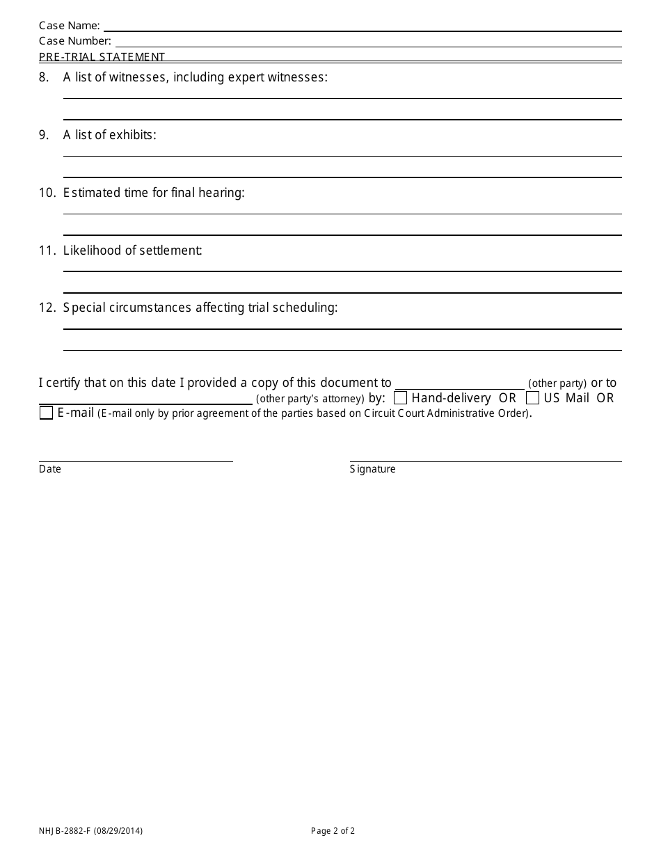 Form NHJB-2882-F Pre-trial Statement - New Hampshire, Page 2
