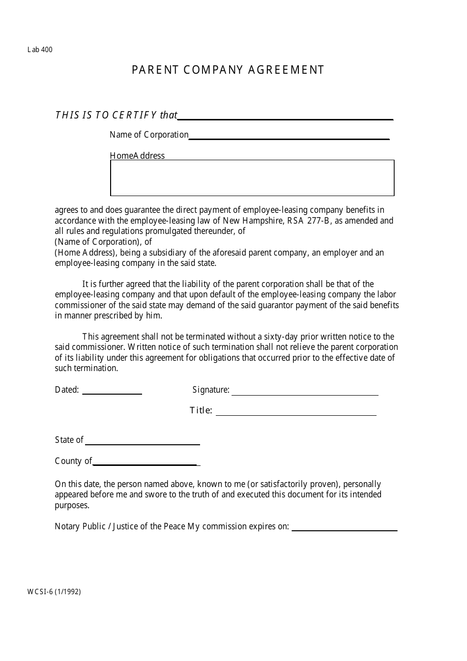 Form Wcsi-6 - Fill Out, Sign Online And Download Fillable Pdf, New 