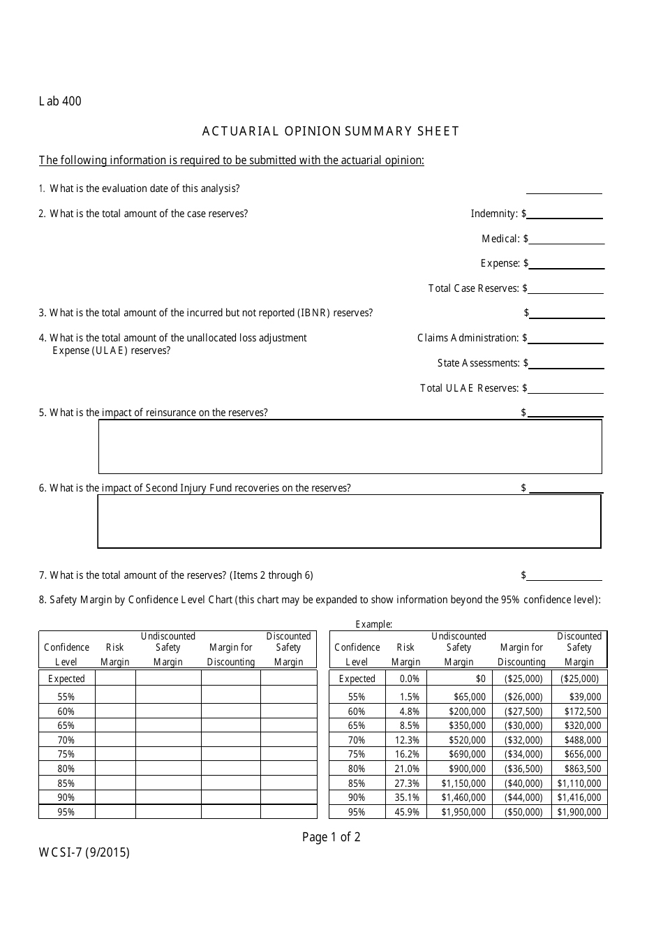 Form WCSI-7 Actuarial Opinion Summary Sheet - New Hampshire, Page 1