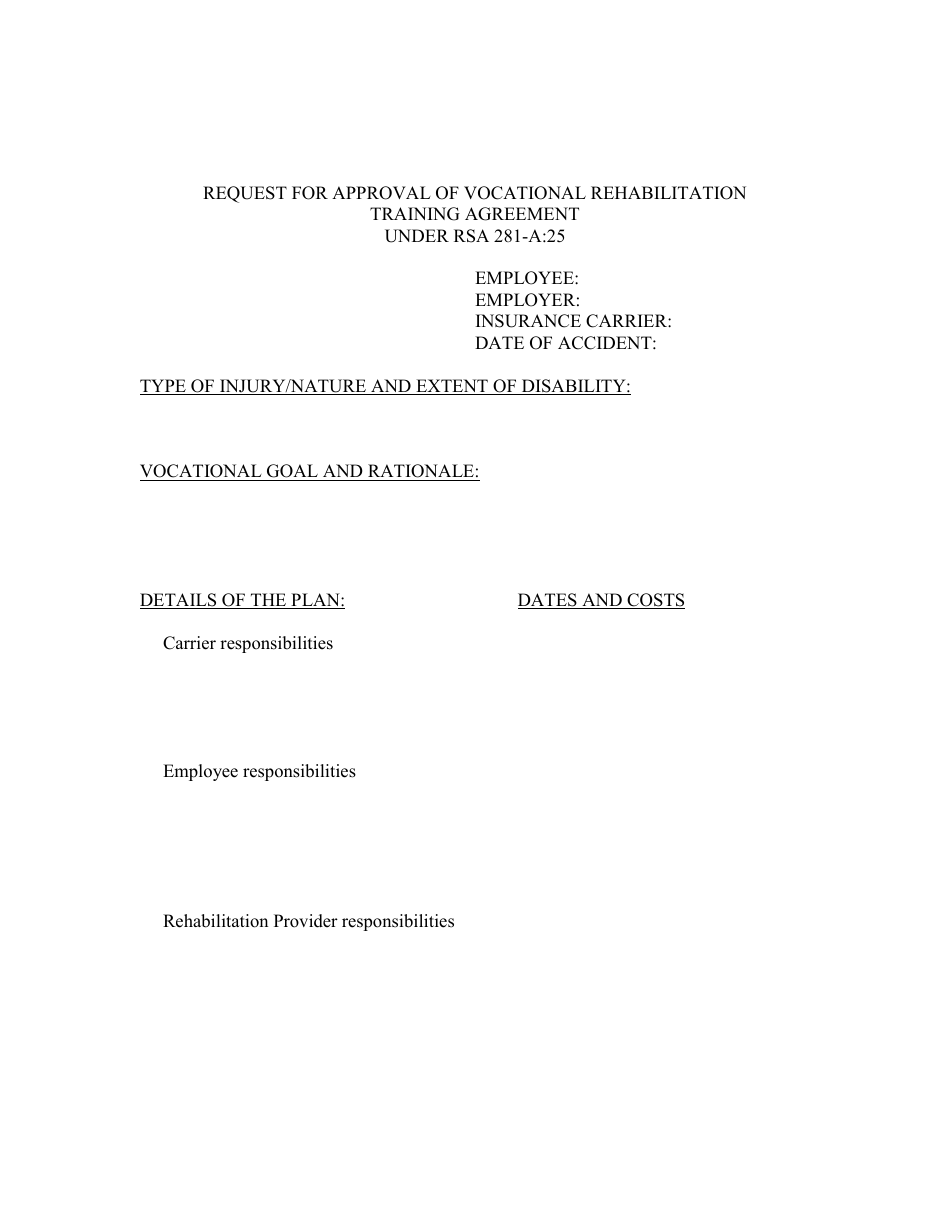 Vocational Rehabilitation Training Agreement - New Hampshire, Page 1