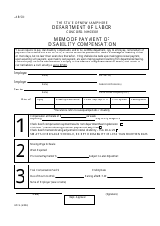 Form 9 WCA &quot;Memo of Payment of Disability Compensation&quot; - New Hampshire